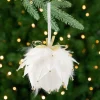 Feathers with Bead Accents Christmas Ball Ornament - 5" - White