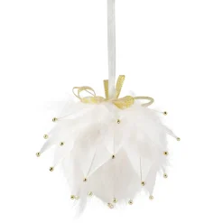 Feathers with Bead Accents Christmas Ball Ornament - 5" - White