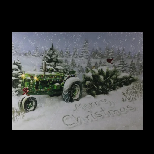 Fiber Optic and LED Lighted Merry Christmas Tractor Canvas Wall Art 12" x 15.75"