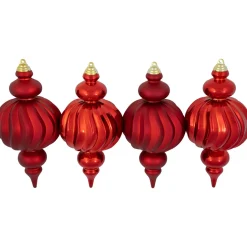 2-Finish Commercial Size Finial Shatterproof Christmas Ornaments - 10" - Red - Set of 4