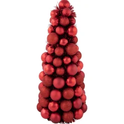 3-Finish Shatterproof Ball Christmas Tree with Tinsel - 15.75" - Red