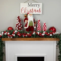 3-Finish Shatterproof Ball Christmas Tree with Tinsel - 15.75" - Red and White