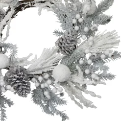 Flocked Berries and Pinecones Artificial Pine Christmas Wreath - 26