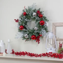 Flocked Mixed Pine with Ornaments Artificial Christmas Wreath - 24" - Unlit