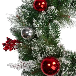Flocked Mixed Pine with Ornaments Artificial Christmas Wreath - 24