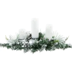 Flocked Pine Triple Candle Holder with Iridescent Christmas Ornaments - 30"