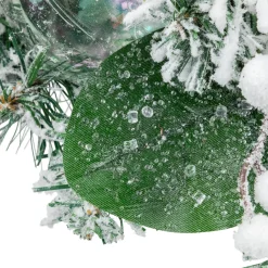 Flocked Pine Triple Candle Holder with Iridescent Christmas Ornaments - 30