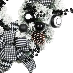 Flocked Pine with Harlequin Bows and Ornaments Christmas Wreath - 24