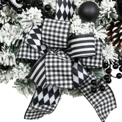 Flocked Pine with Harlequin Bows and Ornaments Christmas Wreath - 24
