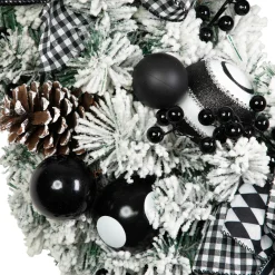 Flocked Pine with Harlequin Bows and Ornaments Christmas Wreath - 24