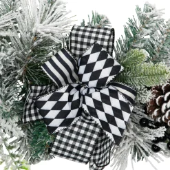 Flocked Pine with Harlequin Ornaments and Bows Artificial Christmas Garland - 6' x 8