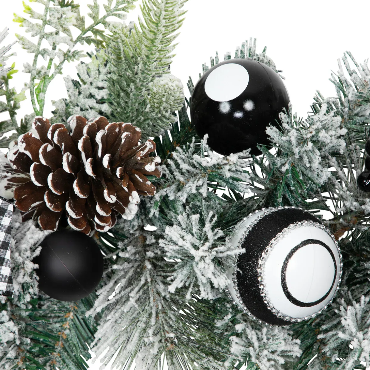 Flocked Pine with Harlequin Ornaments and Bows Artificial Christmas Garland - 6' x 8" - Unlit