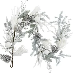 Flocked Pinecones and Berries Artificial Pine Christmas Garland - 6' x 8" - Unlit