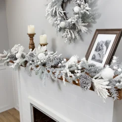 Flocked Pinecones and Berries Artificial Pine Christmas Garland - 6' x 8" - Unlit