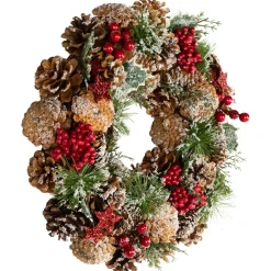 Flocked Pinecones and Glittered Stars Christmas Wreath - 13.25