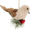 Front Facing Bird on Frosted Pine Needle Christmas Ornament - 6.75"