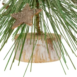Frosted Bottle Brush Tree on Wooden Base Christmas Decoration - 13