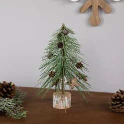 Frosted Bottle Brush Tree on Wooden Base Christmas Decoration - 8.5"