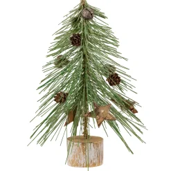 Frosted Bottle Brush Tree on Wooden Base Christmas Decoration - 8.5