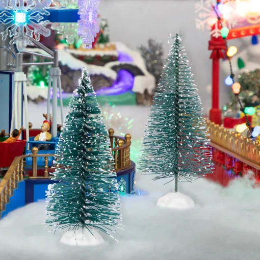Frosted Mini Bottle Brush Pine Christmas Village Trees - 4" - Set of 2