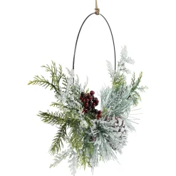Frosted Mixed Foliage with Berries and Pinecone Artificial Christmas Wreath, 16-Inch, Unlit