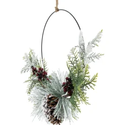 Frosted Mixed Foliage with Berries and Pinecone Artificial Christmas Wreath, 16-Inch, Unlit