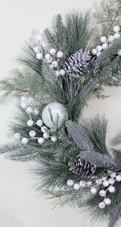 Frosted Mixed Pine and Pine Cone Artificial Christmas Wreath, 24-inch, Unlit