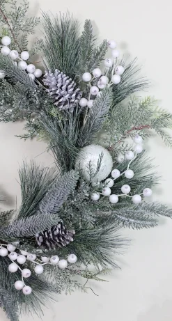 Frosted Mixed Pine and Pine Cone Artificial Christmas Wreath, 24-inch, Unlit