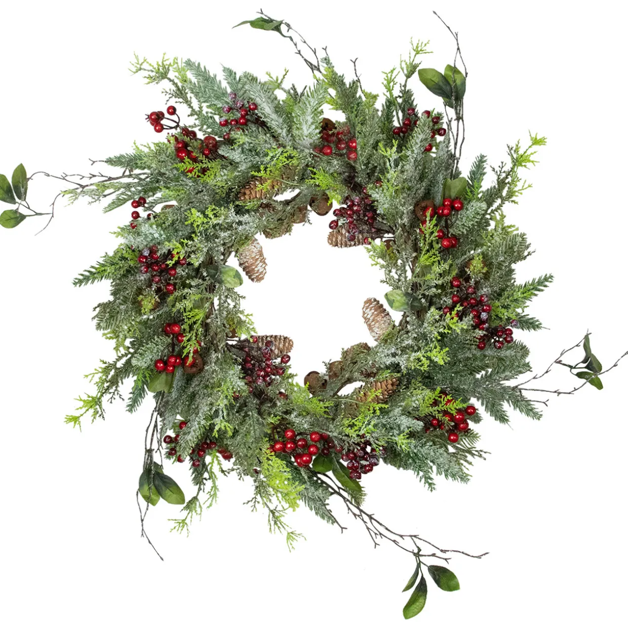 Frosted Pine and Berry Artificial Christmas Wreath, 25-Inch, Unlit