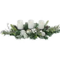 Frosted Pine and Pinecones with Laced Ornaments Christmas Triple Candle Holder - 32