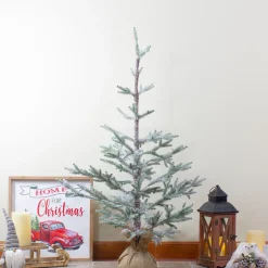 Frosted Pine Slim Artificial Christmas Tree with Jute Base - 3' - Unlit