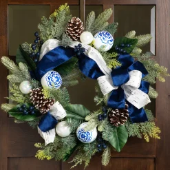Frosted Pine with Blueberries, Bows and Ornaments Christmas Wreath - 24" - Unlit
