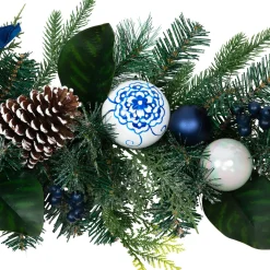 Frosted Pine with Blueberries, Bows and Ornaments Christmas Garland - 6' x 8