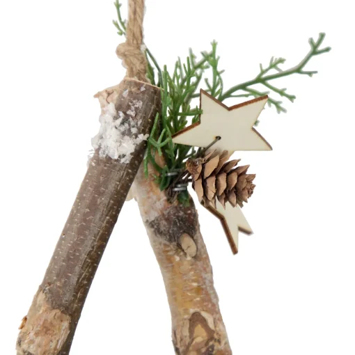 Frosted Pinecone Natural Wood Branch Christmas Star Wall Decoration - 13.75"