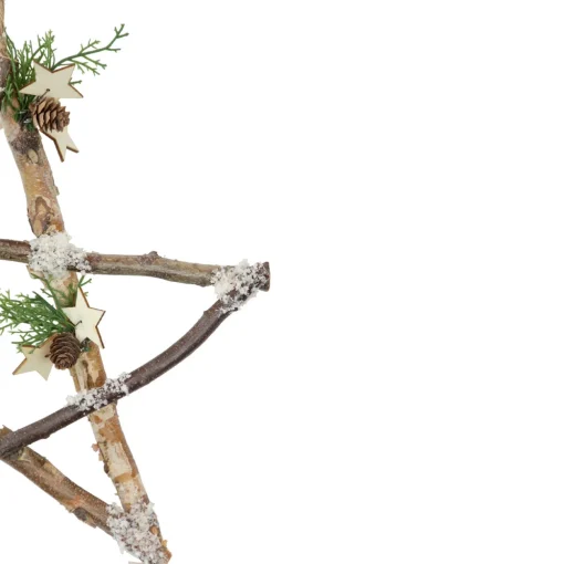 Frosted Pinecone Natural Wood Branch Christmas Star Wall Decoration - 13.75"