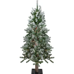 4ft Pre-Lit Flocked Alpine Artificial Christmas Tree, Clear Lights