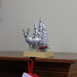 Galvanized Metal Deer with Trees Christmas Stocking Holder - 8.5