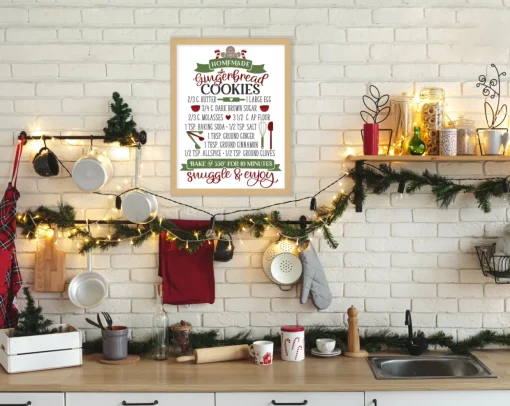 Gingerbread Cookie Recipe 13.5" x 17.5" Framed Christmas Wall Decor Art Print Sign Poster in a Natural Wooden Frame with UV Acrylic and Hangers