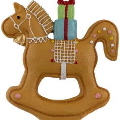 Gingerbread Rocking Horse with Presents Christmas Figurine - 7.25"