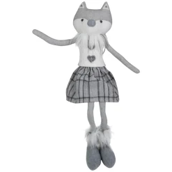 Girl Fox Sitting Christmas Figure with Dangling Legs - 22" - Gray and White