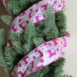 Glistening Purple Reindeer and Star Christmas Wired Craft Ribbon 2.5