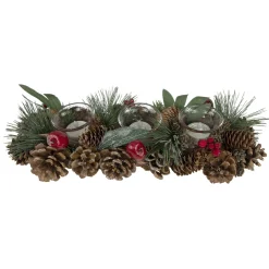 Glitter Pinecones and Red Berries Tealight Christmas Candle Holder - 15.25"