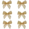 Glitter Striped 2-Loop Christmas Bow Decorations - 5.5" - Gold - Pack of 6