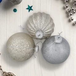 Glittered and Matte Finish Christmas Glass Ball Ornaments - 3" (80mm) - Silver - 9ct