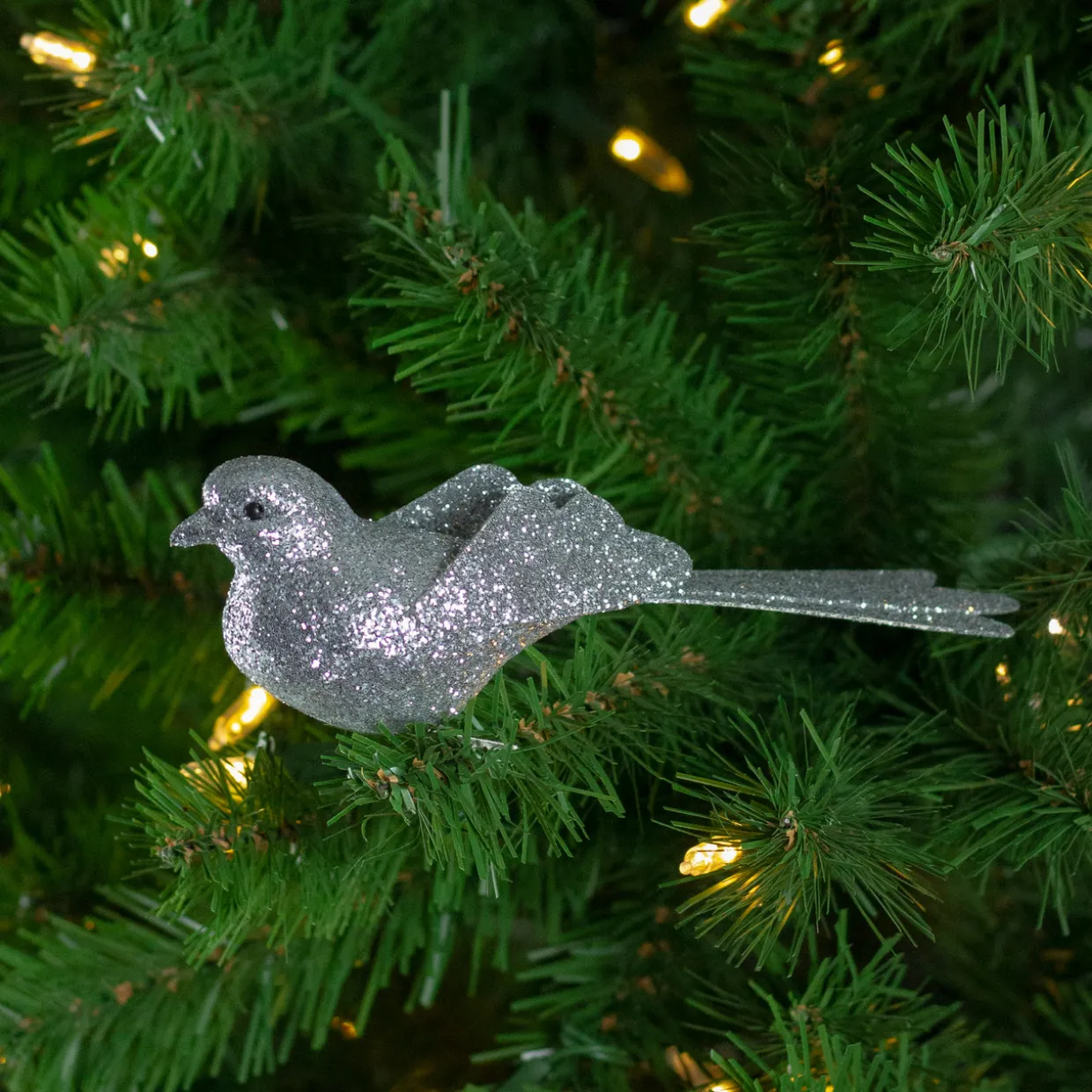 Glittered Bird Clip-On Christmas Ornament - 6" - Silver-tone