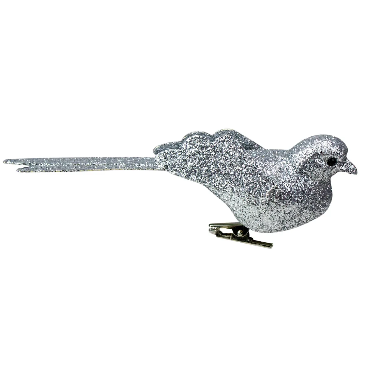 Glittered Bird Clip-On Christmas Ornament - 6" - Silver-tone