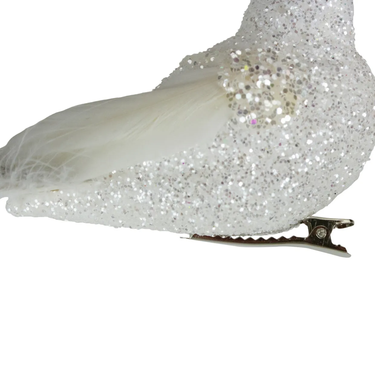 Glittered Bird with Feather Tail Clip-on Christmas Ornament - 8" - White and Black