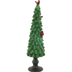 Glittered Christmas Tree with Red Cardinals Decoration - 14.5