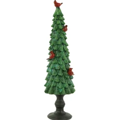 Glittered Christmas Tree with Red Cardinals Decoration - 14.5