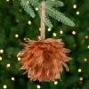 Glittered Feather Christmas Ball Ornament - 6" - Rust Orange